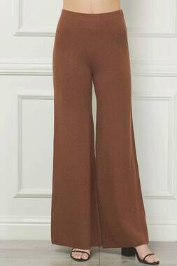 NEW ALLIE ROSE nina fine gauge wide leg pant in copper brown